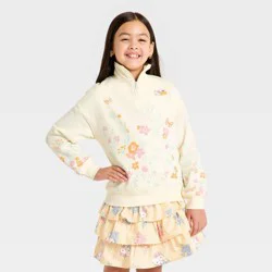 Sanrio Girls' Hello Kitty and Pompompurin Floral Printed 1/4 Zip-Up Sweatshirt - White XS