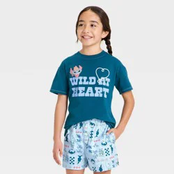 Lilo & Stitch Girls' Disney Stitch Cowboy "Wild at Heart" Oversized Short Sleeve Graphic T-Shirt - Blue XS