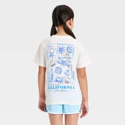 Girls' Sanrio Cinnamoroll Cabana Club Front and Back Graphic Short Sleeve T-Shirt - Ivory L