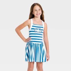 Girls' Sanrio Cinnamoroll Cabana Club Striped Athletic Dress - Blue/White L