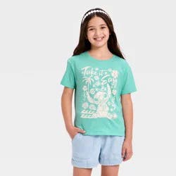 Girls' Disney Lilo & Stitch Short Sleeve Graphic T-Shirt - Aqua Green XL