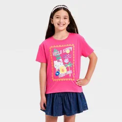 Girls' Hello Kitty Short Sleeve Graphic Jersey T-Shirt - Fuchsia M