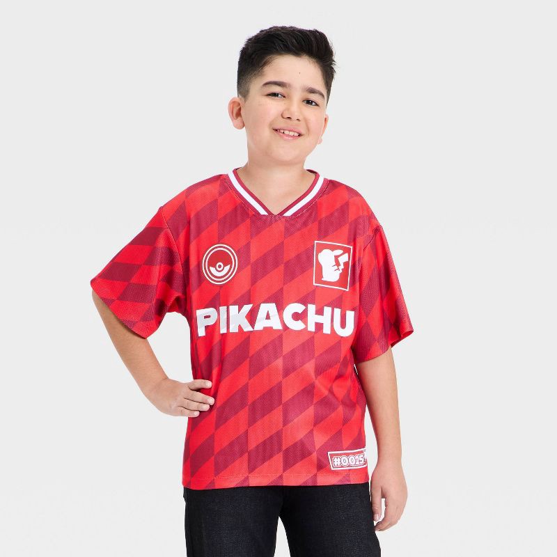 slide 1 of 4, Boys' Pokemon Pikachu Short Sleeve Soccer Jersey - Red L, 1 ct