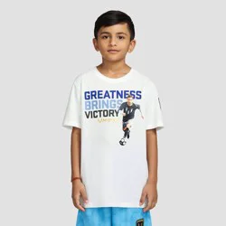 Boys' Messi "Greatness Brings Victory" Athletic Fit Short Sleeve Knit Graphic T-Shirt - White M