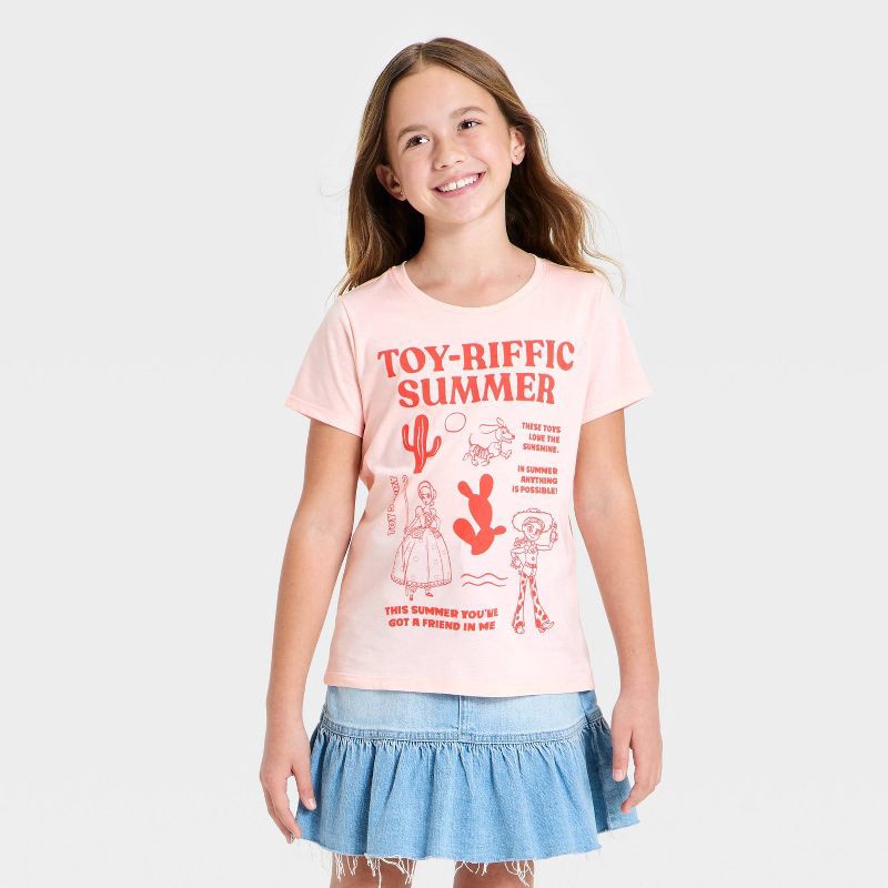 slide 1 of 4, Girls' Disney Toy Story "Toy-Riffic Summer" Short Sleeve Graphic T-Shirt - Peach Orange M, 1 ct