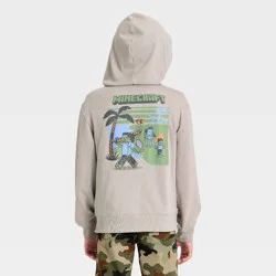 Boys' Minecraft Creeper Sea Crafting Front and Back Graphic Athletic Zip-Up Hooded Sweatshirt - Gray XS