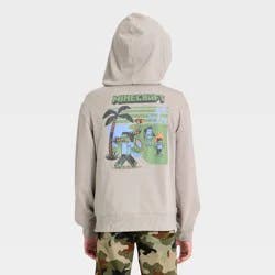 Boys' Minecraft Creeper Sea Crafting Front and Back Graphic Athletic Zip-Up Hooded Sweatshirt - Gray M