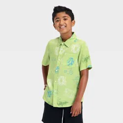Boys' Minecraft Short Sleeve Button-Down Shirt - Lime Green XL