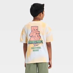 Boys' Minecraft Short Sleeve Front and Back Graphic T-Shirt - White/Peach Orange M