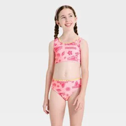 Girls' Disney Moana 2pc Floral Printed Swim Set - Pink XS
