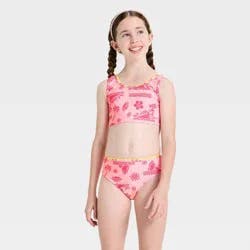 Girls' Disney Moana 2pc Floral Printed Swim Set - Pink L