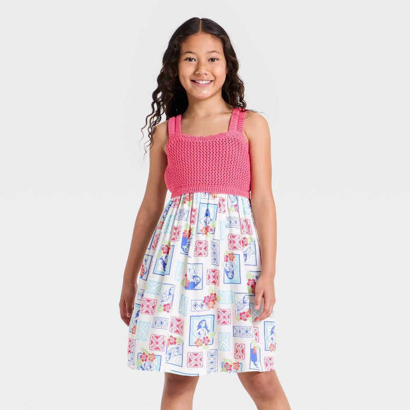 slide 1 of 3, Girls' Disney Moana Wide Straps Crochet Dress - Pink XL, 1 ct
