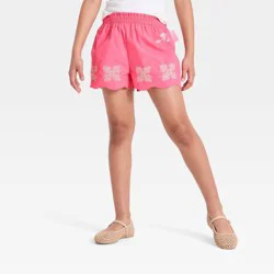 Girls' Disney Moana Poplin Embroidery Shorts - Pink L
