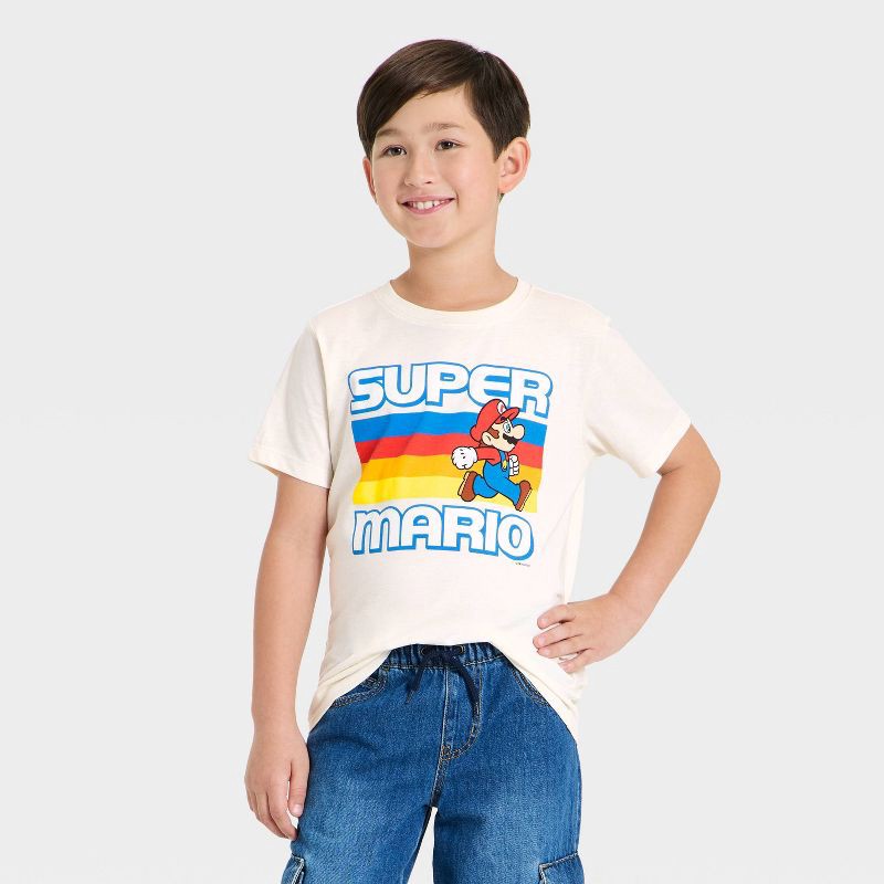 slide 1 of 4, Boys' Super Mario Short Sleeve Graphic T-Shirt - Cream S, 1 ct