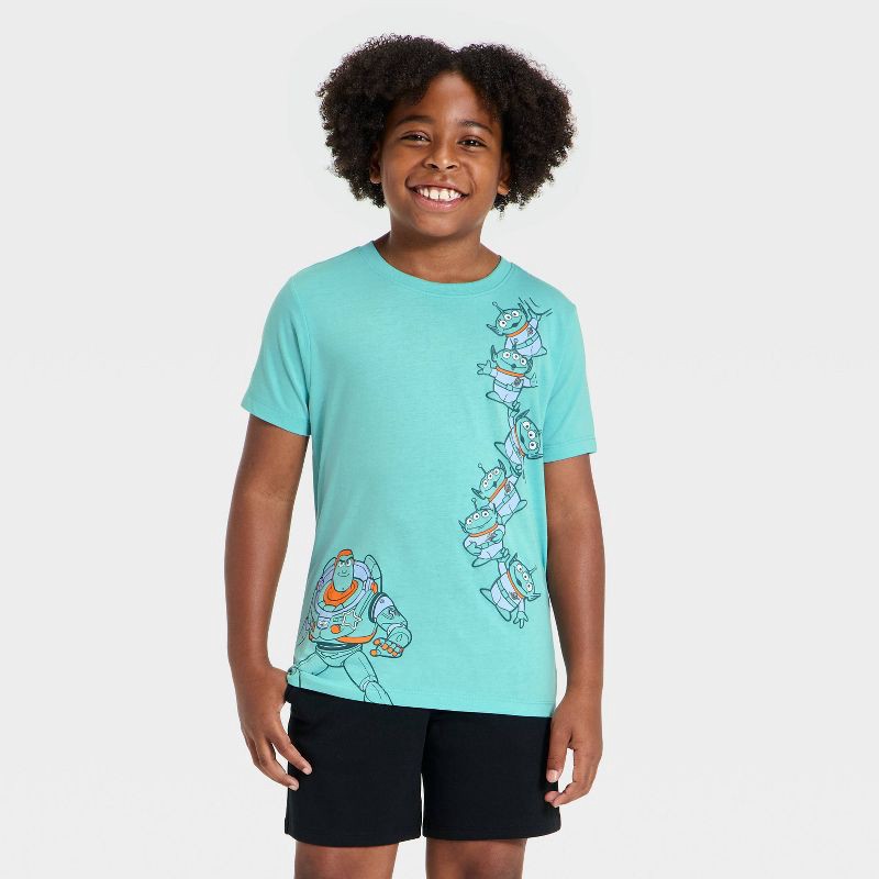 slide 1 of 4, Boys' Disney Toy Story Buzz Lightyear Short Sleeve Graphic T-Shirt - Aqua Green S, 1 ct