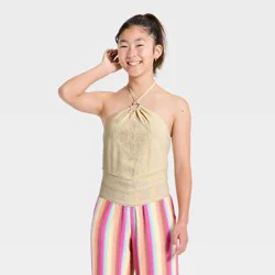 Girls' Woven Handkerchief Halter Top - art class™ Cream S