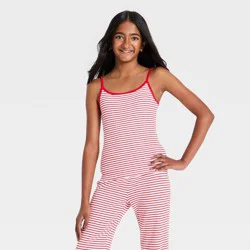 Girls' Striped Ribbed Tank Top - art class™ Red/White XL