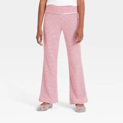 Girls' Striped Ribbed Foldover Waist Pull-On Pants - art class™ Red/White XL