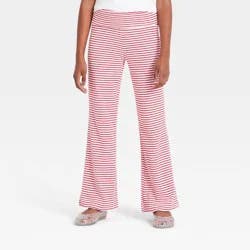 Girls' Striped Ribbed Foldover Waist Pull-On Pants - art class™ Red/White XL