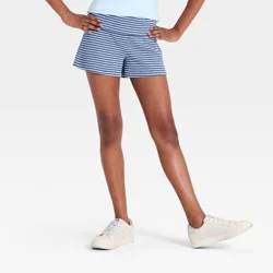 Girls' Striped Ribbed Foldover Waist Pull-On Shorts - art class™ Blue L