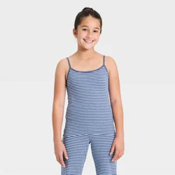 Girls' Striped Ribbed Tank Top - art class™ Blue L