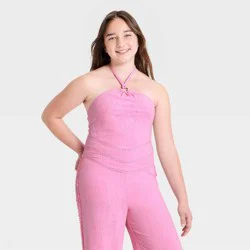 Girls' Woven Handkerchief Halter Top - art class™ Rose Pink XL