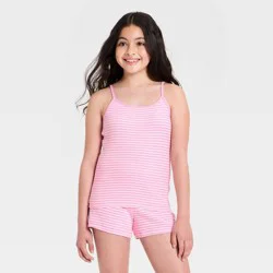 Girls' Striped Ribbed Tank Top - art class™ Rose Pink/White XL