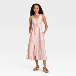 Women's Woven Button-Front Midi Sundress - Universal Thread™ Pink Striped L