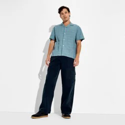 Men's Short Sleeve Seersucker Button-Down Camp Shirt - Original Use™ Blue M
