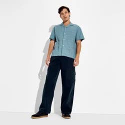 Men's Short Sleeve Seersucker Button-Down Camp Shirt - Original Use™ Blue L