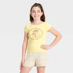 Girls' Boat Neck Short Sleeve “The Bahamas” Graphic Baby T-Shirt - art class™ Yellow L