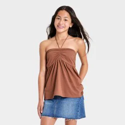 Girls' Sleeveless Halter Neck Babydoll Tank Top - art class™ Brown XL