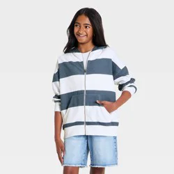 Girls' Oversized French Terry Zip-Up Hoodie Sweatshirt - art class™ Blue S