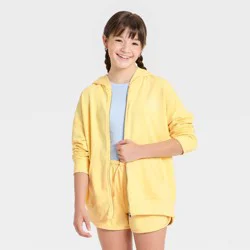 Girls' Oversized French Terry Zip-Up Hoodie Sweatshirt - art class™ Yellow L