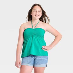 Girls' Sleeveless Halter Neck Babydoll Tank Top - art class™ Green XL