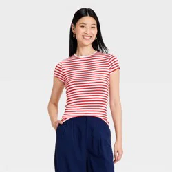 Women's Ribbed T-Shirt - A New Day™ Red/White Striped XS