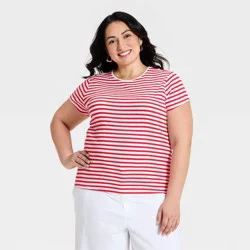 Women's Ribbed T-Shirt - A New Day™ Red/White Striped XXL