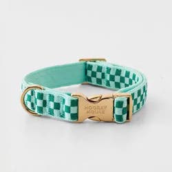 Hooray House Knit Checker Dog Collar - M - Green