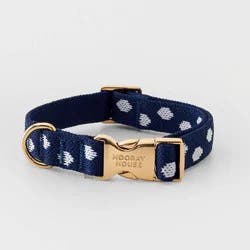 Hooray House Knit Polka Dots Dog Collar - M - Navy Blue
