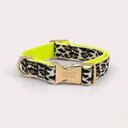 Hooray House Knit Leopard Dog Collar - M Gold/White/Black