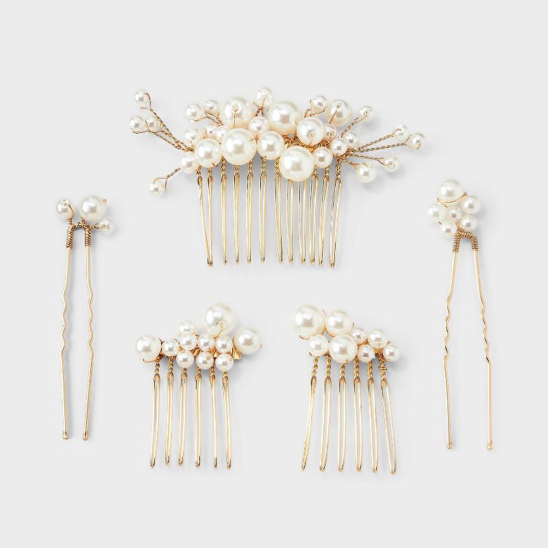 slide 1 of 3, Pearl Hair Pins 6pk - A New Day™ Gold, 6 ct