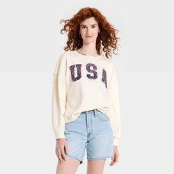 Women's Americana Pullover Sweatshirt - Universal Thread™ Cream Letters M