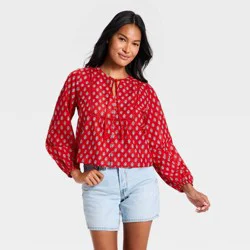 Women's Balloon Long Sleeve Printed Blouse - Universal Thread™ Red Floral L