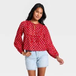 Women's Balloon Long Sleeve Printed Blouse - Universal Thread™ Red Floral L