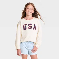 Girls' "USA" French Terry Crewneck Pullover Sweatshirt - Cat & Jack™ Cream XL