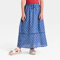 Girls' Woven Printed Maxi Skirt - Cat & Jack™ Blue M