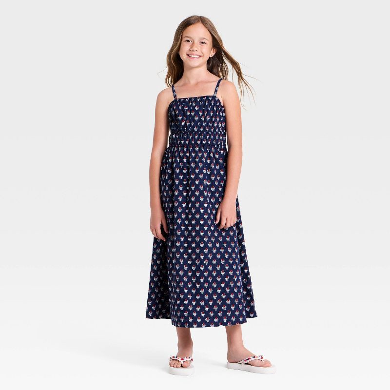 slide 1 of 3, Girls' Printed Woven Maxi Dress - Cat & Jack™ Navy Blue S, 1 ct