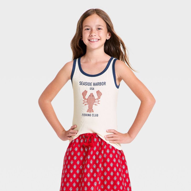 slide 1 of 4, Girls' 'Lobster' Graphic Tank Top - Cat & Jack™ Cream L, 1 ct
