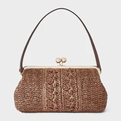 Straw Kiss Lock Clutch Bag - A New Day™ Natural Brown