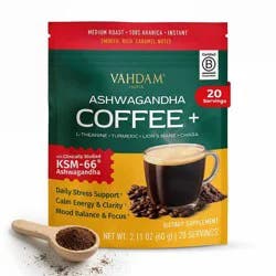 VAHDAM Ashwagandha Medium Roast Calm Energy and Focus Support Instant Coffee - 2.11oz